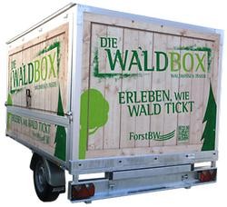 Autoanhänger mit Aufschrift "Die Waldbox"