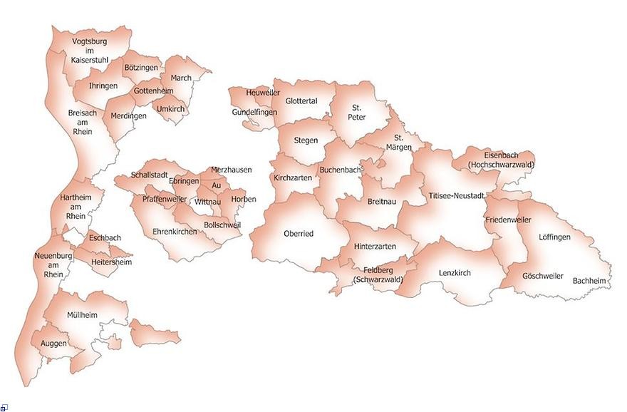 Karte des Ausbaugebiets mit 40 Gemeinden