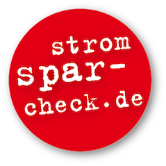 Roter Punkt mit weißem Schriftzug "stromspar-check.de"