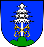 Quelle: Leo BW - wikipedia.de - Chris die Seele Weiße Tanne auf grünem Dreiberg, davor zwei gekreute goldene Schlüssel