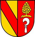 Quelle: Leo BW - wikipedia.de - Chris die Seele In gespaltenem Schild vorn in Gold ein roter Schrägbalken, hinten in Rot über einem silbernen Rebmesser eine gestürzte goldene Weintraube am Stiel.
