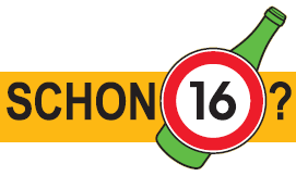 Grafik einer Bierflasche mit einem 16er Schild und der Frage "Schon 16?"